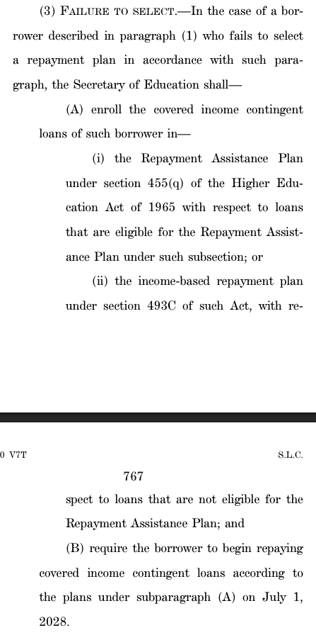 Failure To Select Failure to Select a Repayment Plan | Source: H.R. 1 OBBBA