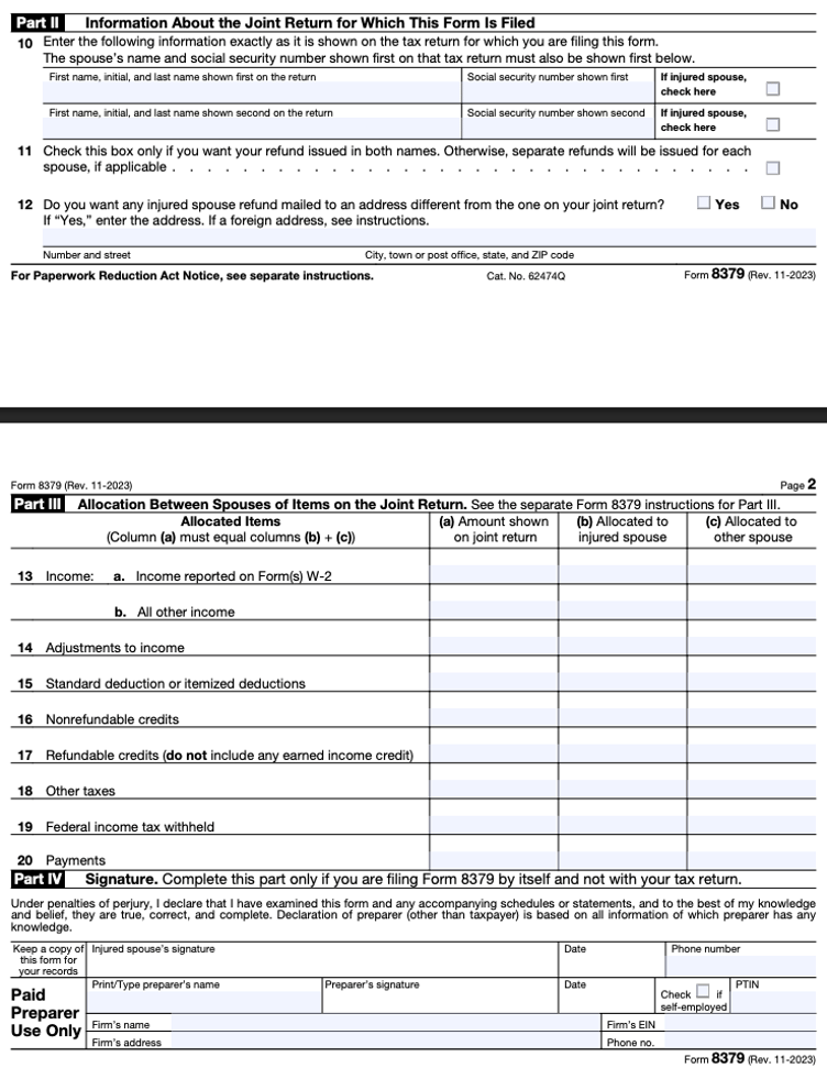 Form 8379 Part 2,3,4