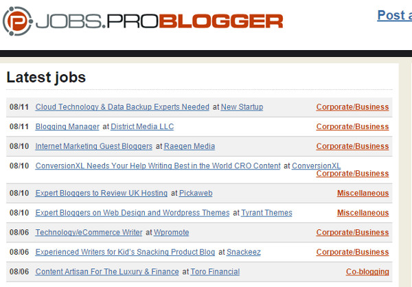 get paid to write: problogger job board