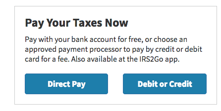 How to make estimated tax payments: screenshot of how to pay online on IRS2go