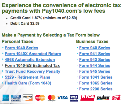 how to make estimated tax payments: paying on various creditcard processors