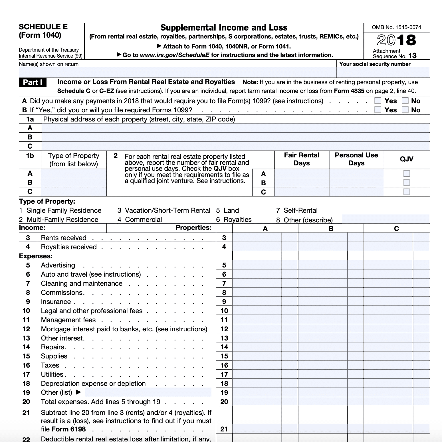 Rental Tax Return Form