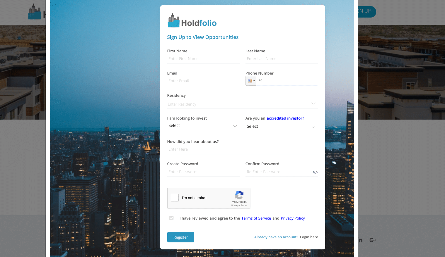 Holdfolio registration