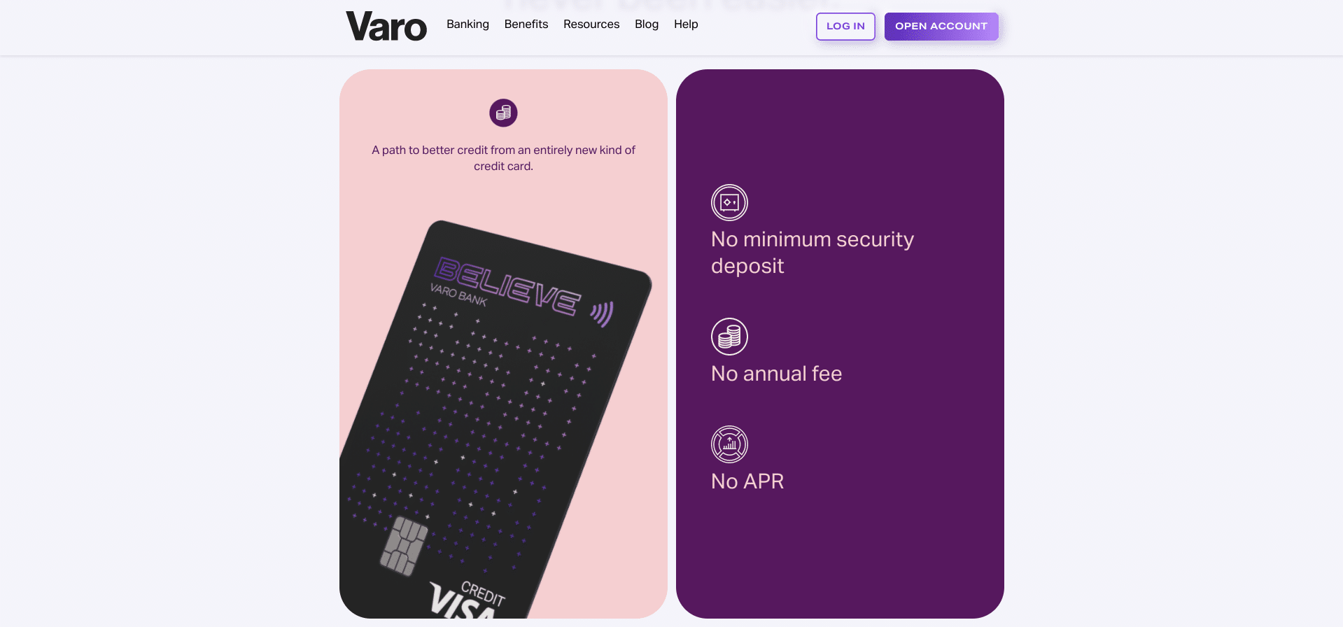 Varo Bank Review: secured credit card screenshot