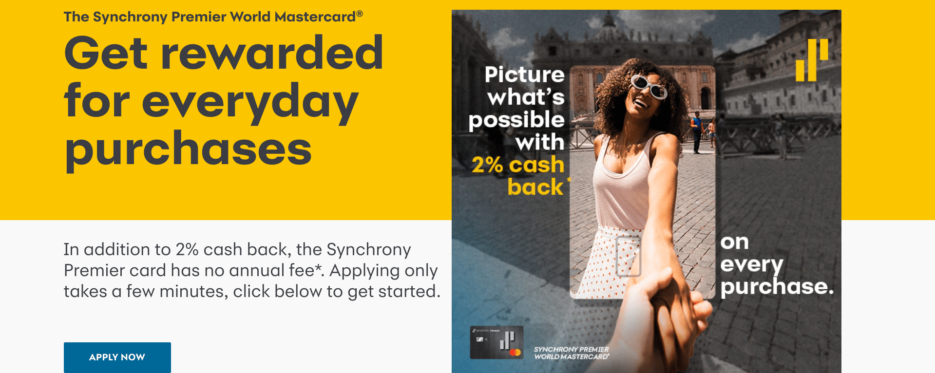 Screenshot of the marketing copy for the Synchrony Premier World Mastercard®