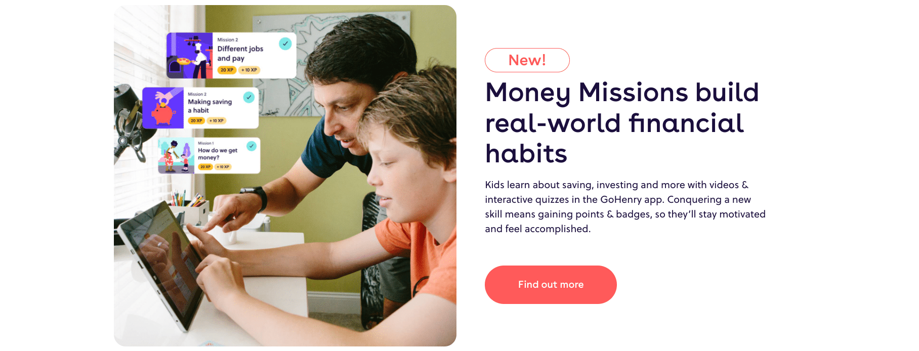 Screenshot of Money Missions from the GoHenry website