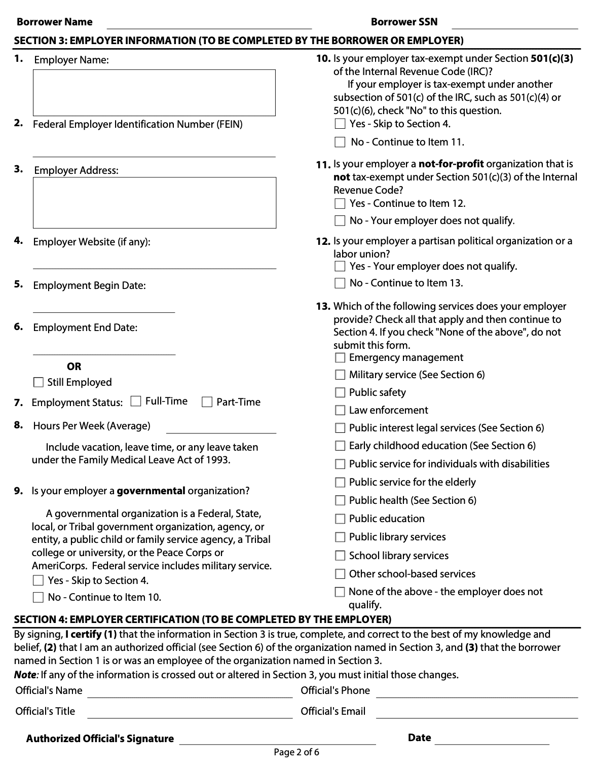 PSLF Form Page 2 for 2022