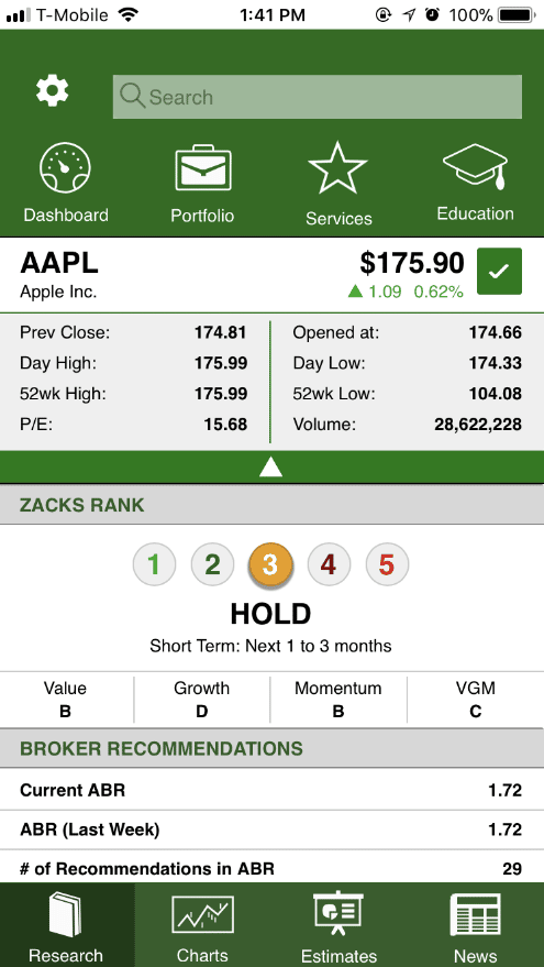 zacks stock research app screenshot