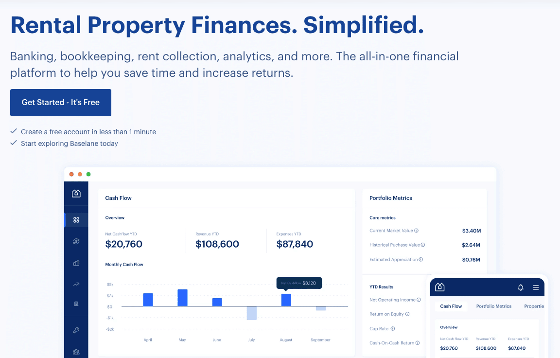 baselane: rental property finances screenshot of app