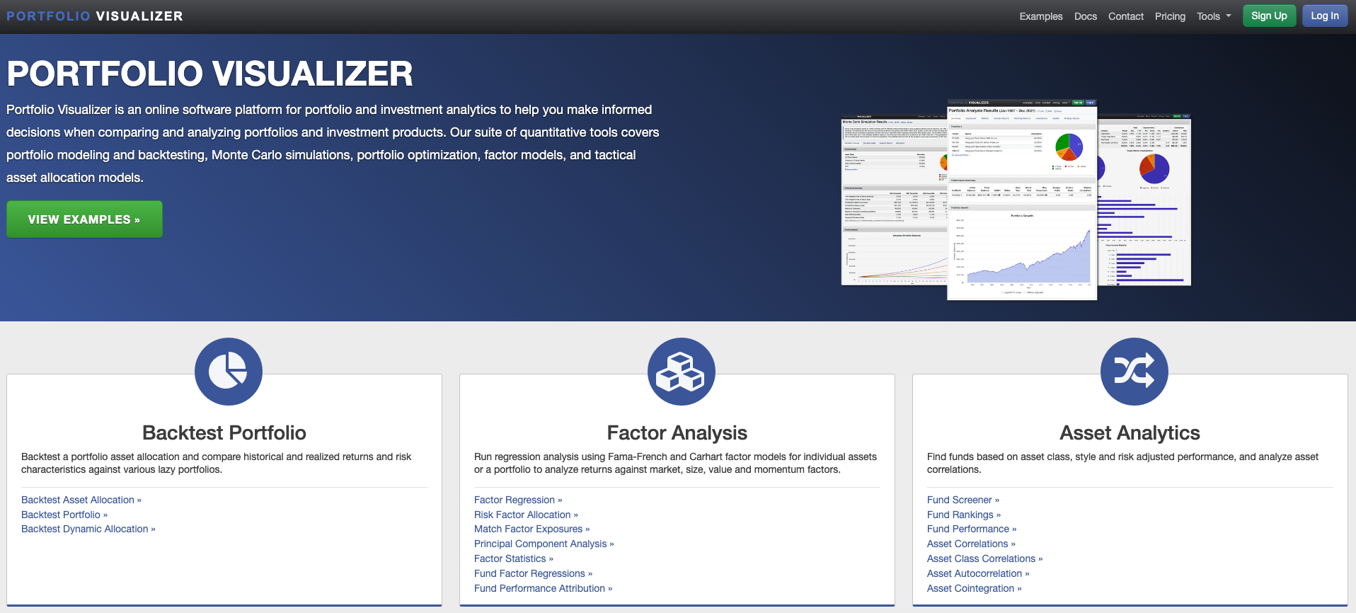 Screenshot of portfolio visualizer homepage
