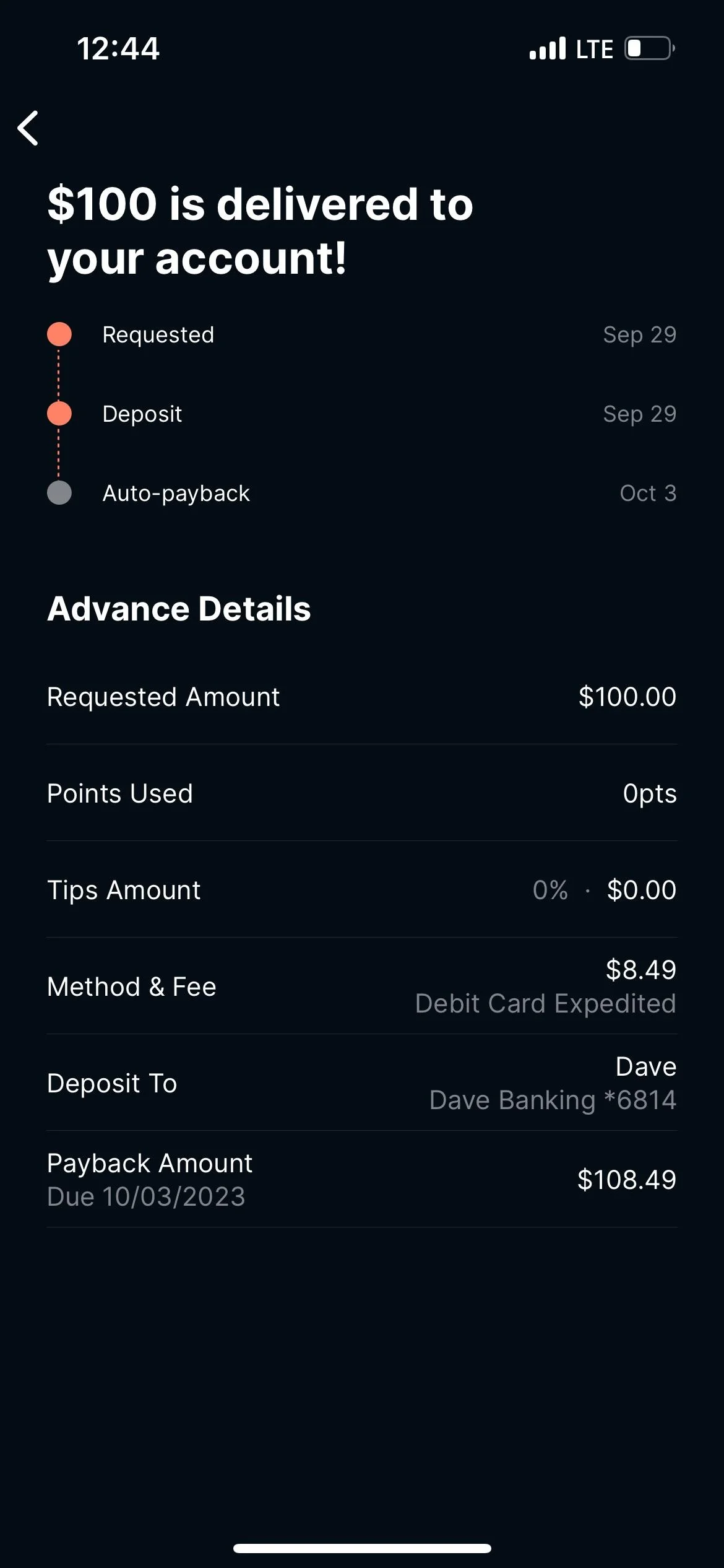 Screenshot using Klover Cash Advance