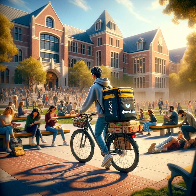 College Student Delivering Food On A Bike