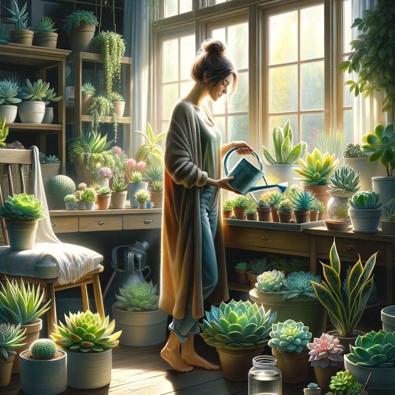 Woman Growing Succulents For Sale