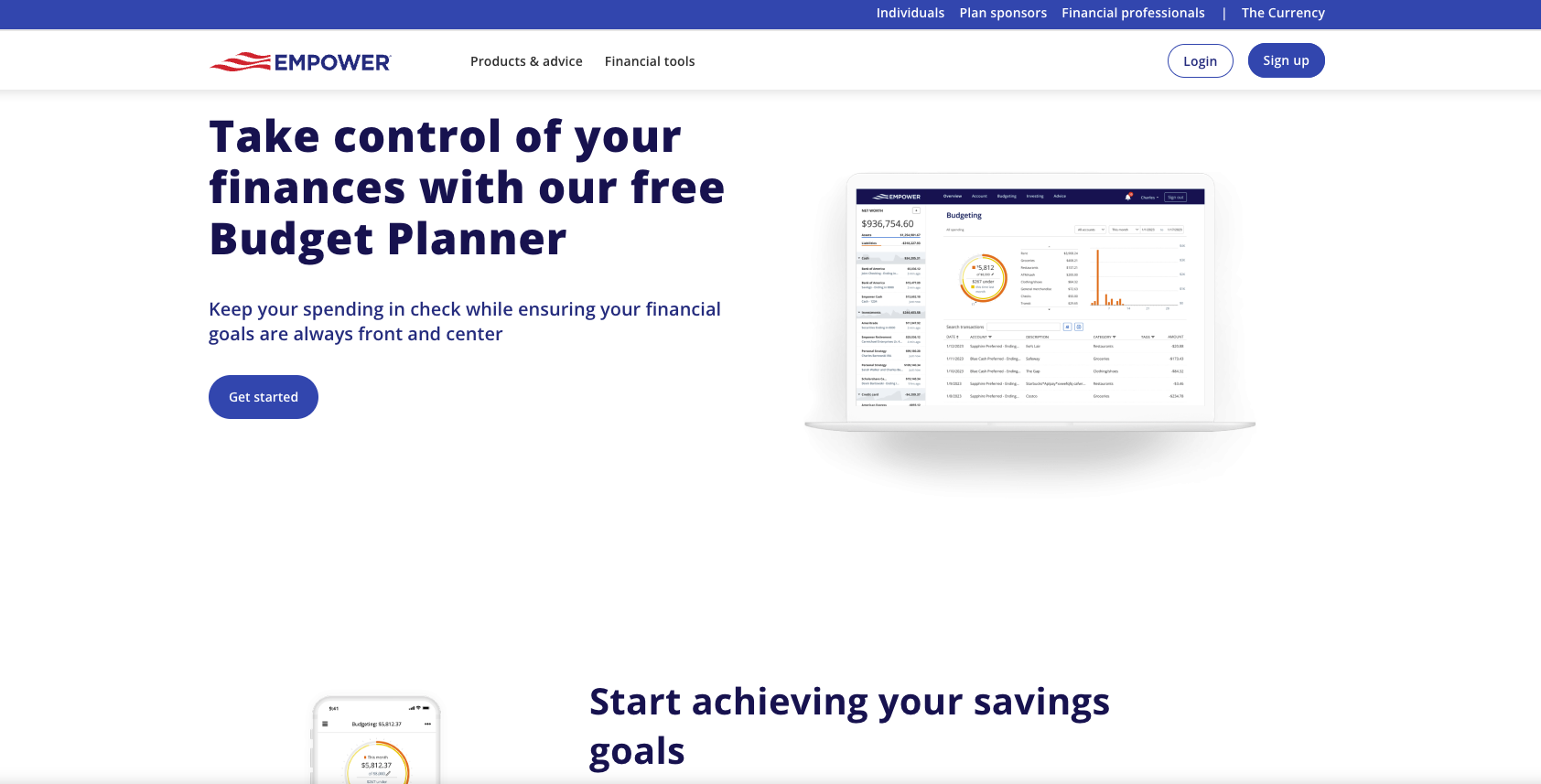 screenshot of empower free budgeting tool