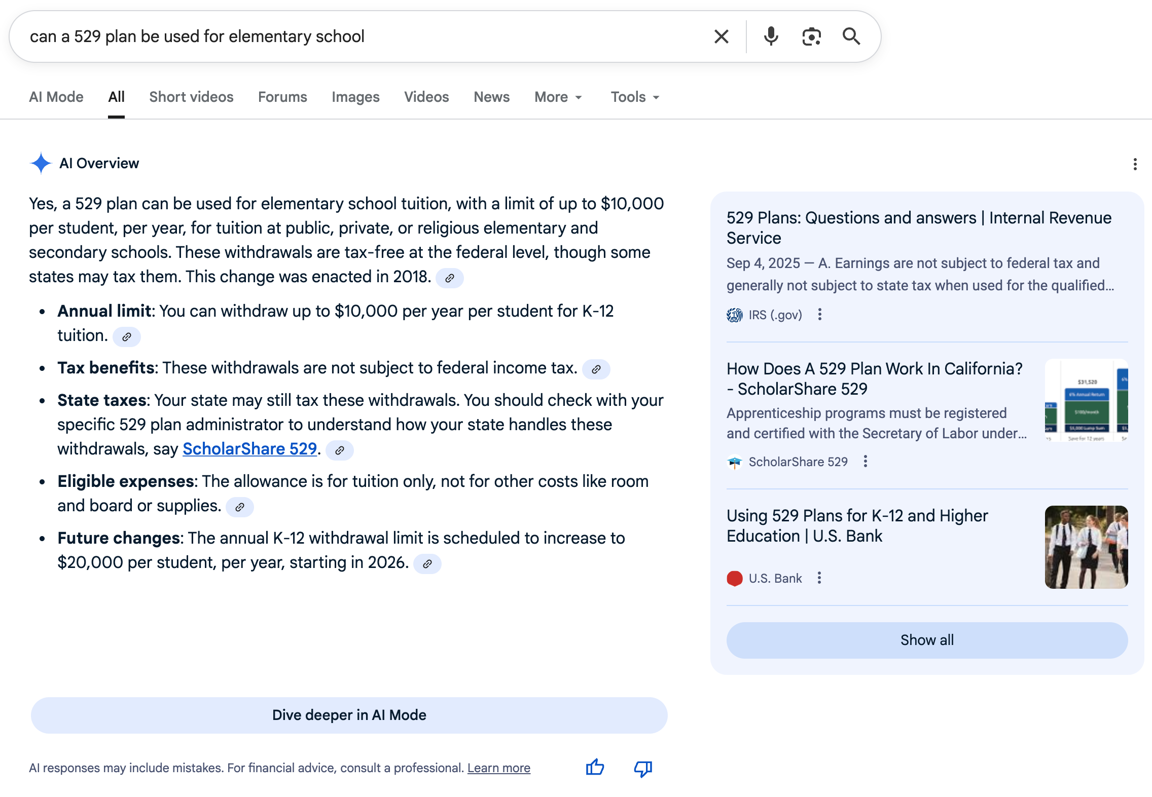 529 plan for elementary school | Screenshot by The College Investor