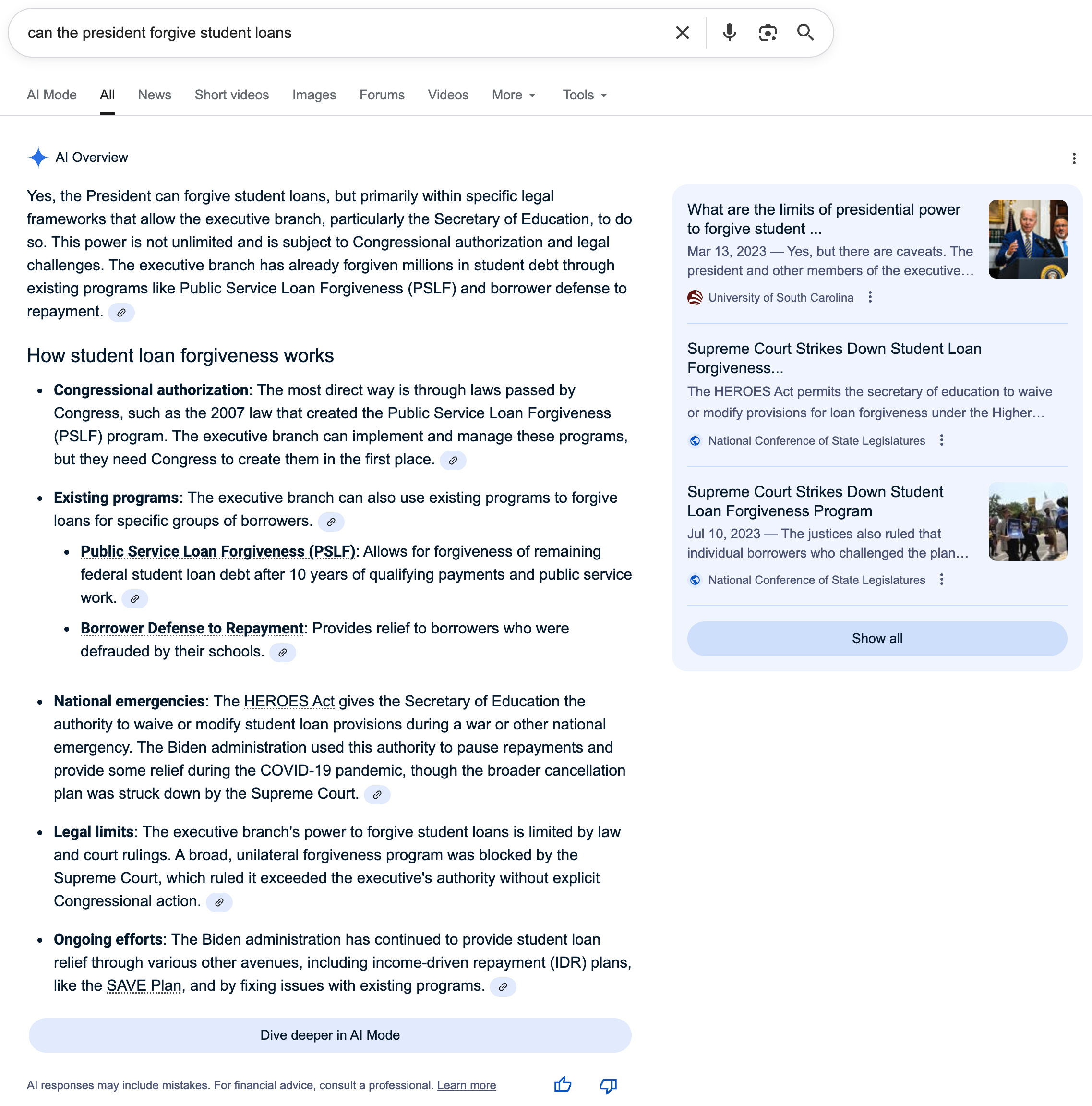 Can The President Forgive Student Loans | Screenshot by The College Investor