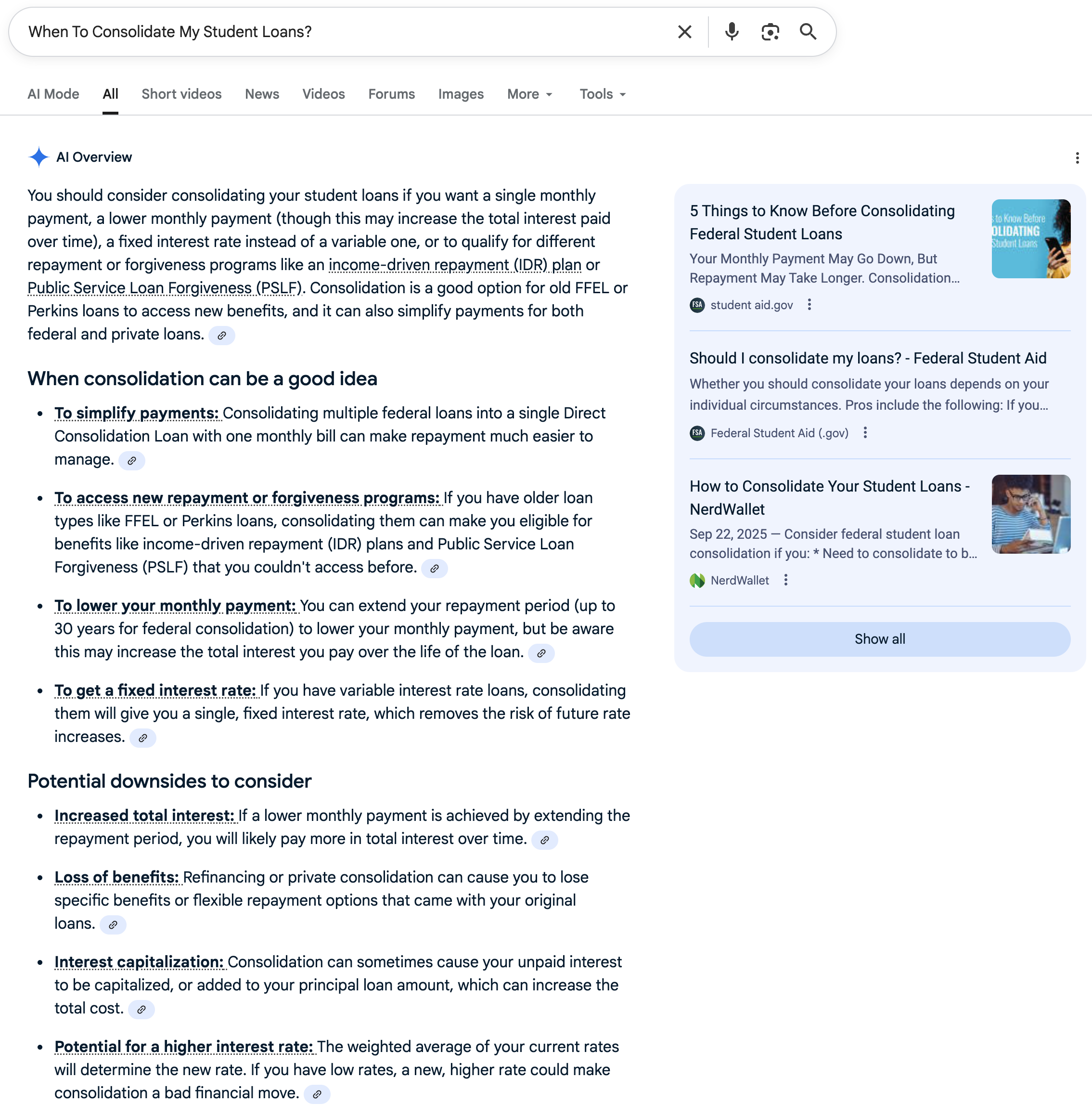 Consolidate Student Loans | Screenshot by The College Investor