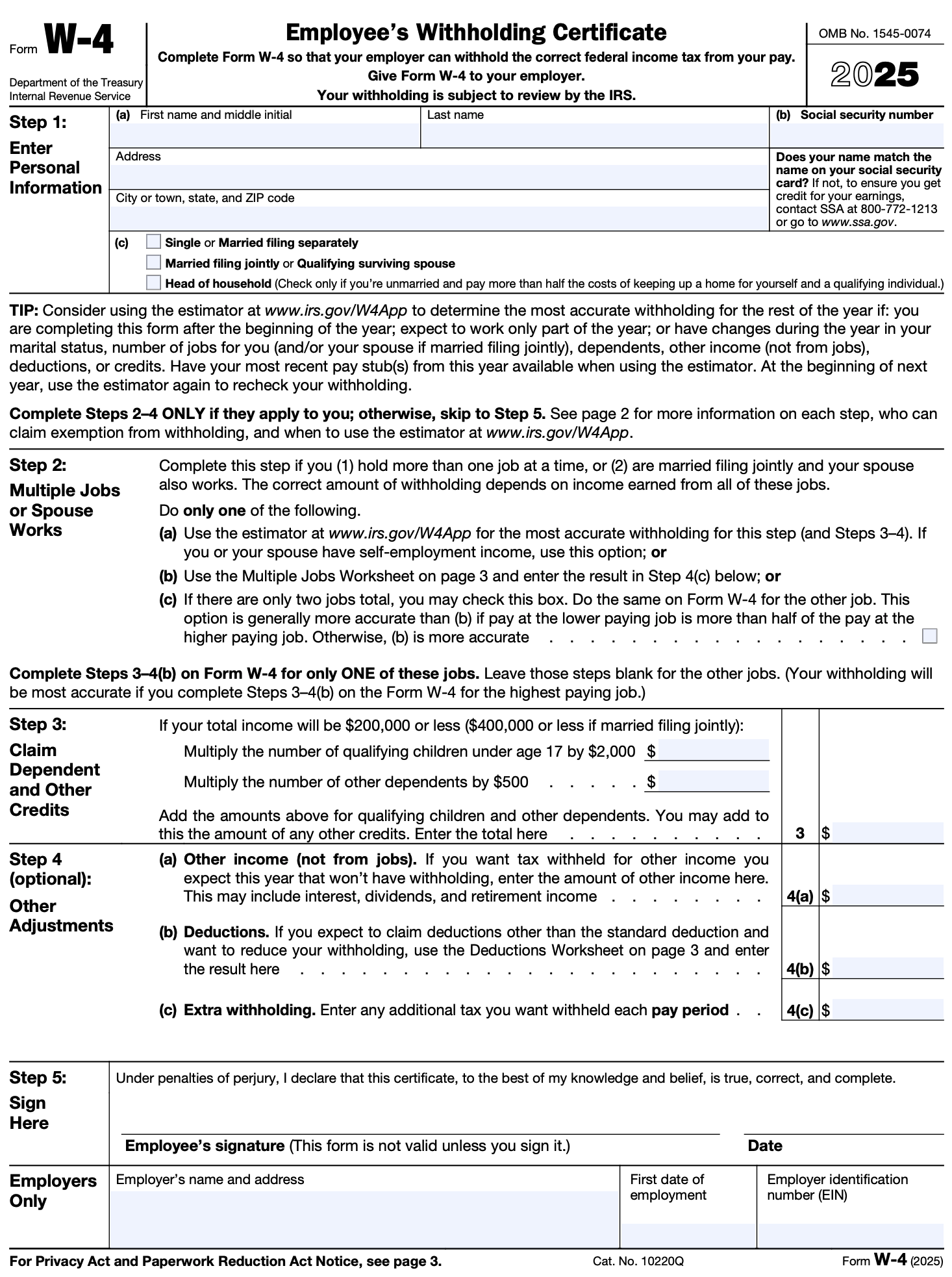 Formulario W-4 del IRS Formulario W-4 del IRS