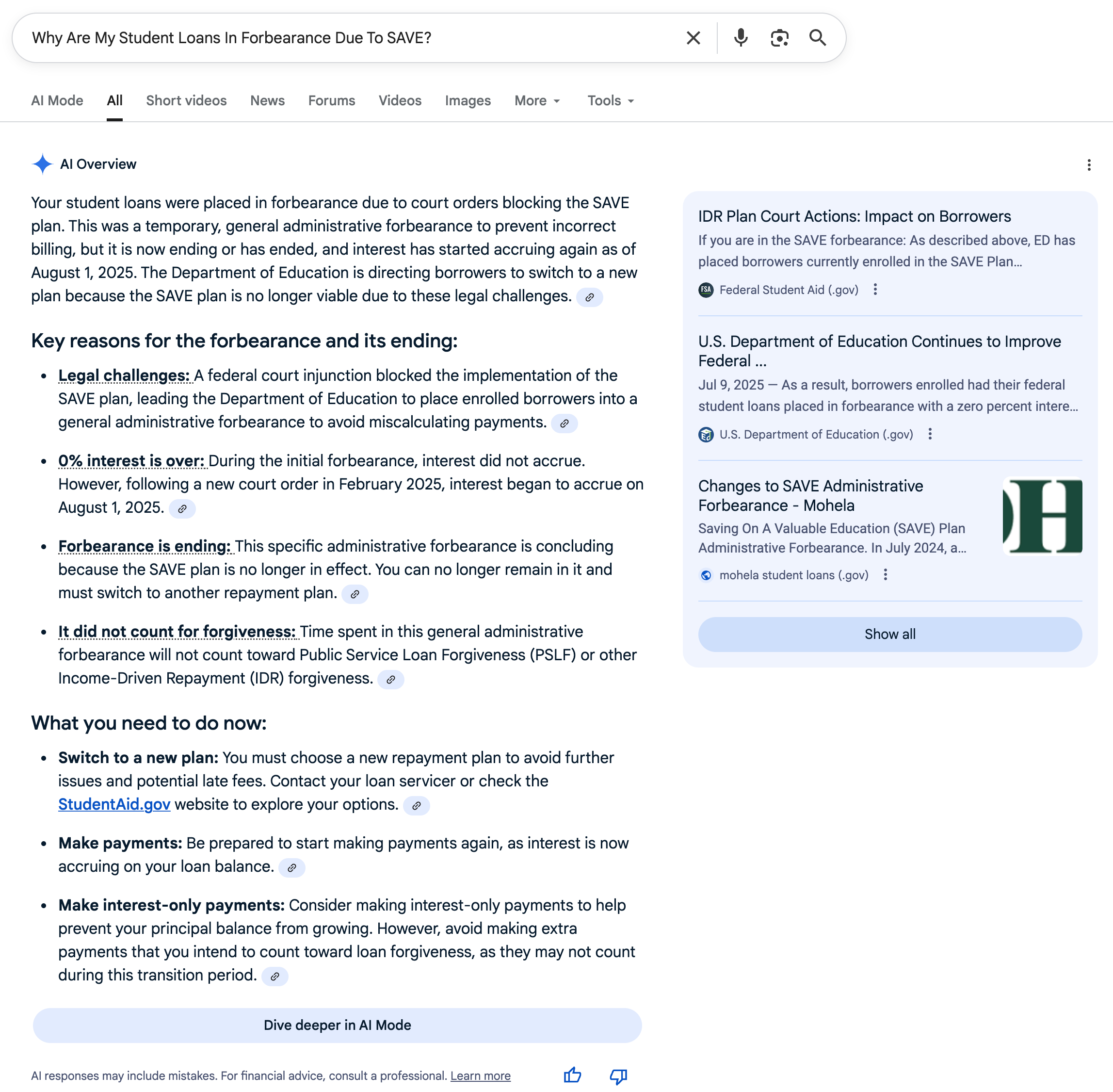 SAVE Forbearance | Screenshot by The College Investor