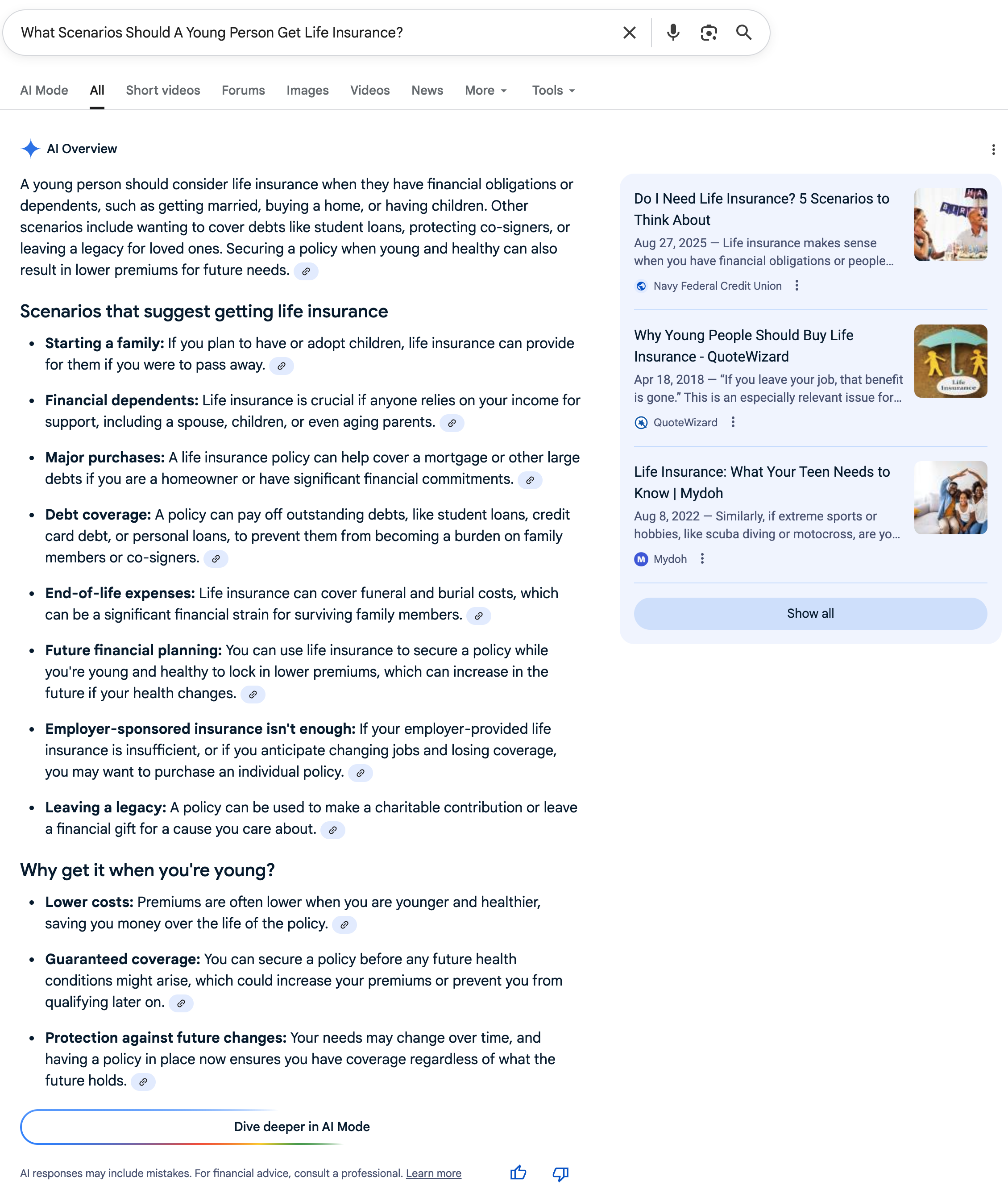 Scenarios to get life insurance | Screenshot by The College Investor